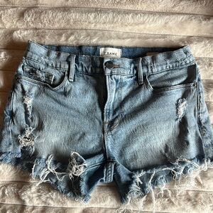 Frame Denim Blue Distressed Jean Shorts